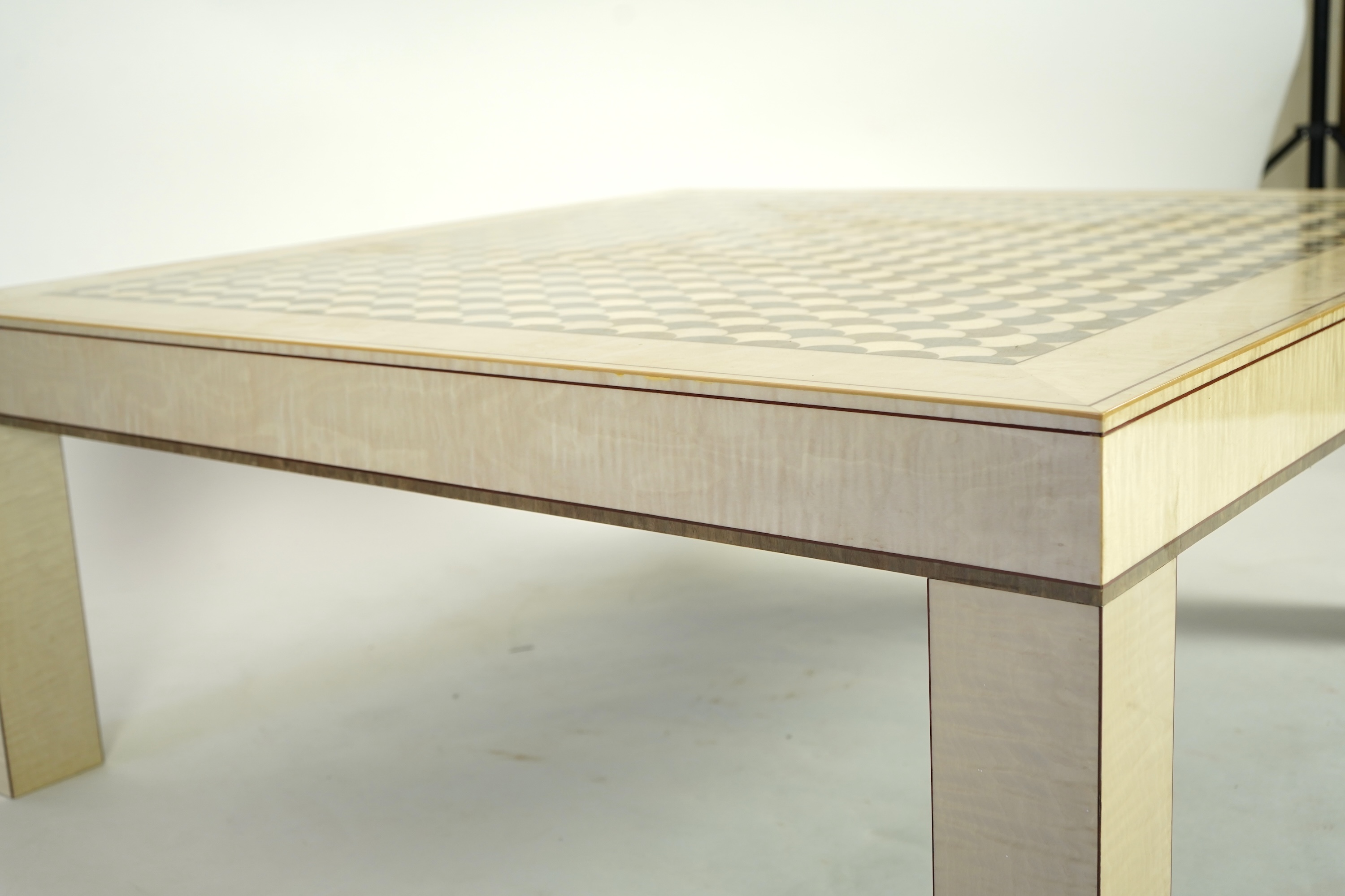 Lignae: A contemporary square sycamore and specimen wood coffee table on square legs